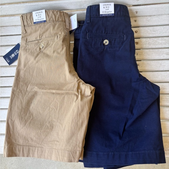 Boys crown & ivy school uniform shorts navy and khaki adjustable waist sz 10 NWT - Picture 1 of 4